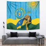 Personalized Happy Rwanda Independence Day Tapestry Coat Of Arms With Map