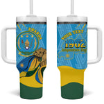 Personalized Happy Rwanda Independence Day Tumbler With Handle Coat Of Arms With Map