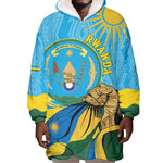 Personalized Happy Rwanda Independence Day Wearable Blanket Hoodie Coat Of Arms With Map