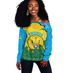 Personalized Jamhuri ya Rwanda Off Shoulder Sweater Coat Of Arms Imigongo Pattern