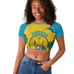 Personalized Jamhuri ya Rwanda Raglan Cropped T shirt Coat Of Arms Imigongo Pattern