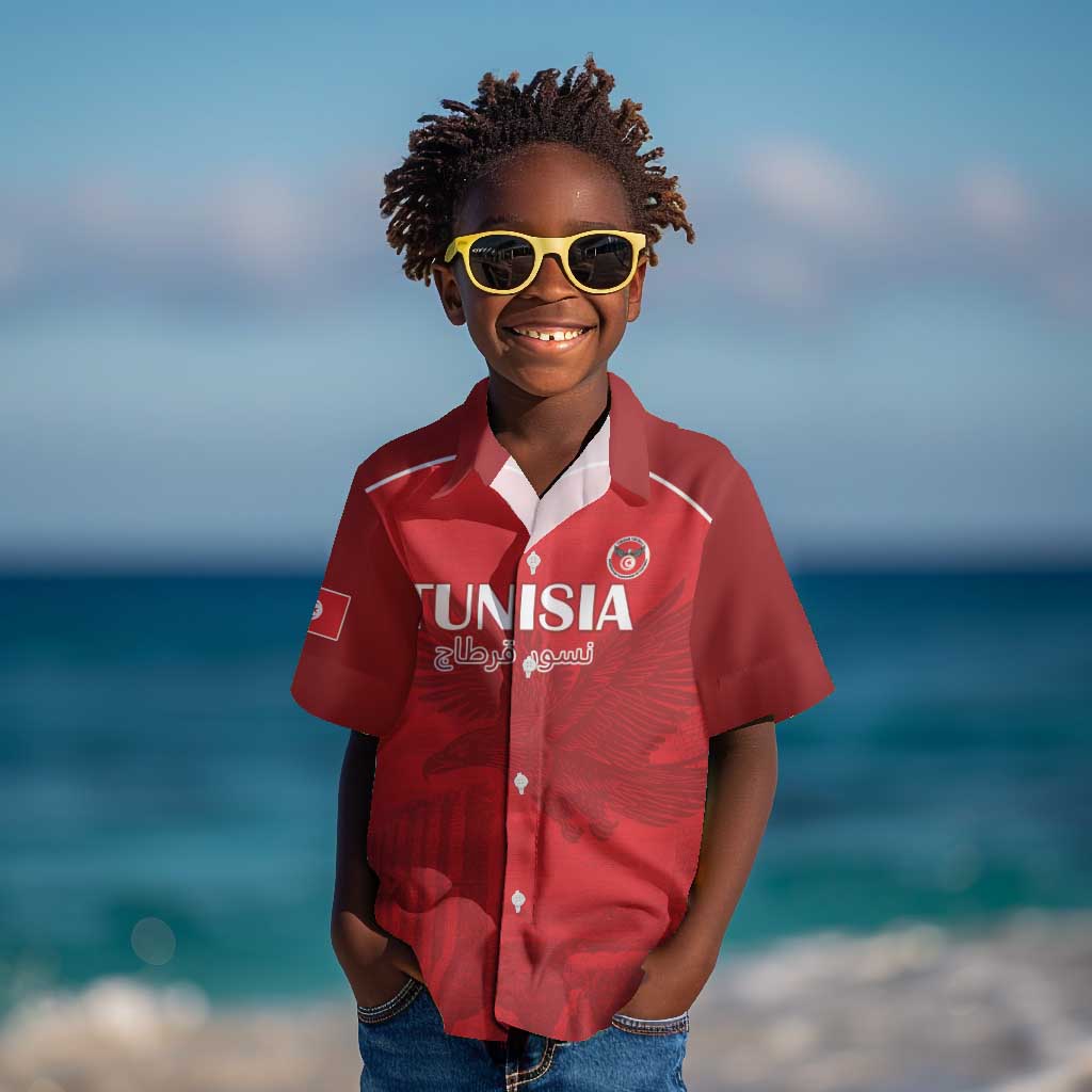 Custom Tunisia Football Kid Hawaiian Shirt Eagles of Carthage Go Champion - Red Color - African Pride