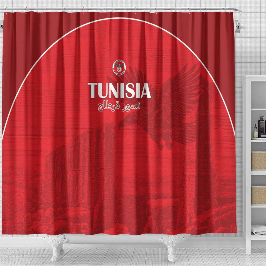 Tunisia Football Shower Curtain Eagles of Carthage Go Champion - Red Color - African Pride