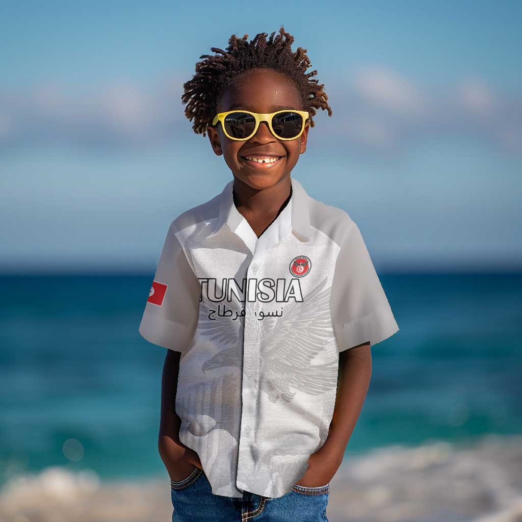 Custom Tunisia Football Kid Hawaiian Shirt Eagles of Carthage Go Champion - White Color - African Pride
