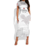 Custom Tunisia Football Short Sleeve Bodycon Dress Eagles of Carthage Go Champion - White Color - African Pride