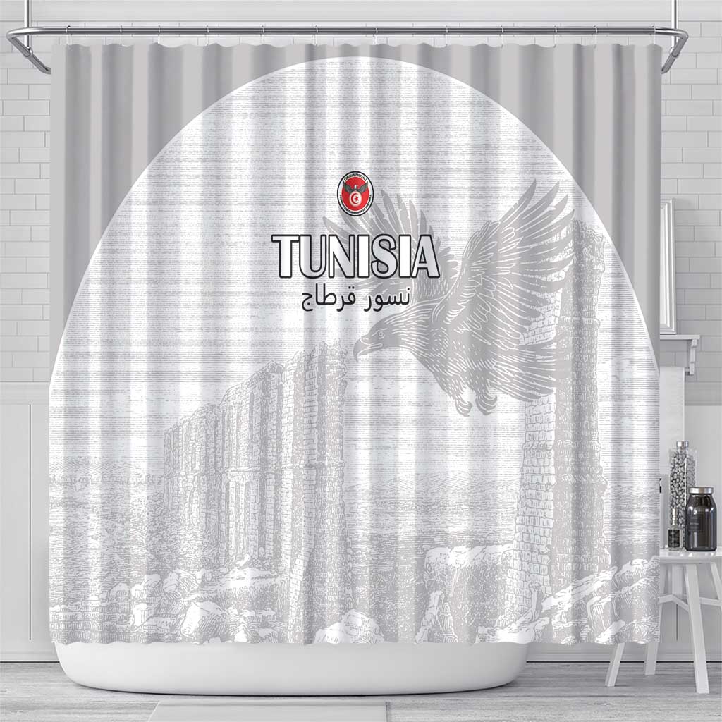 Tunisia Football Shower Curtain Eagles of Carthage Go Champion - White Color - African Pride