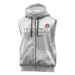 Custom Tunisia Football Sleeveless Zip Hoodie Eagles of Carthage Go Champion - White Color - African Pride