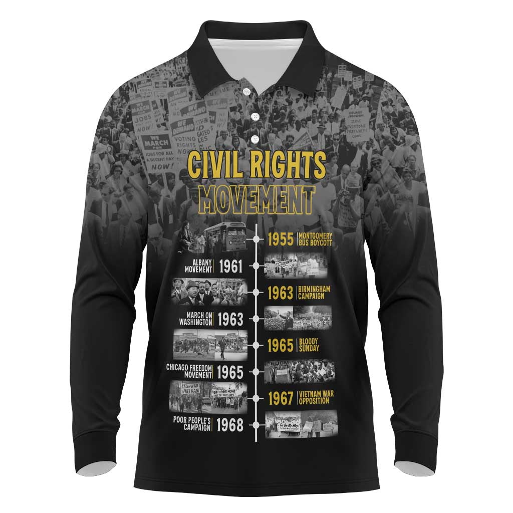 African-American History Month Long Sleeve Polo Shirt Civil Rights Movement