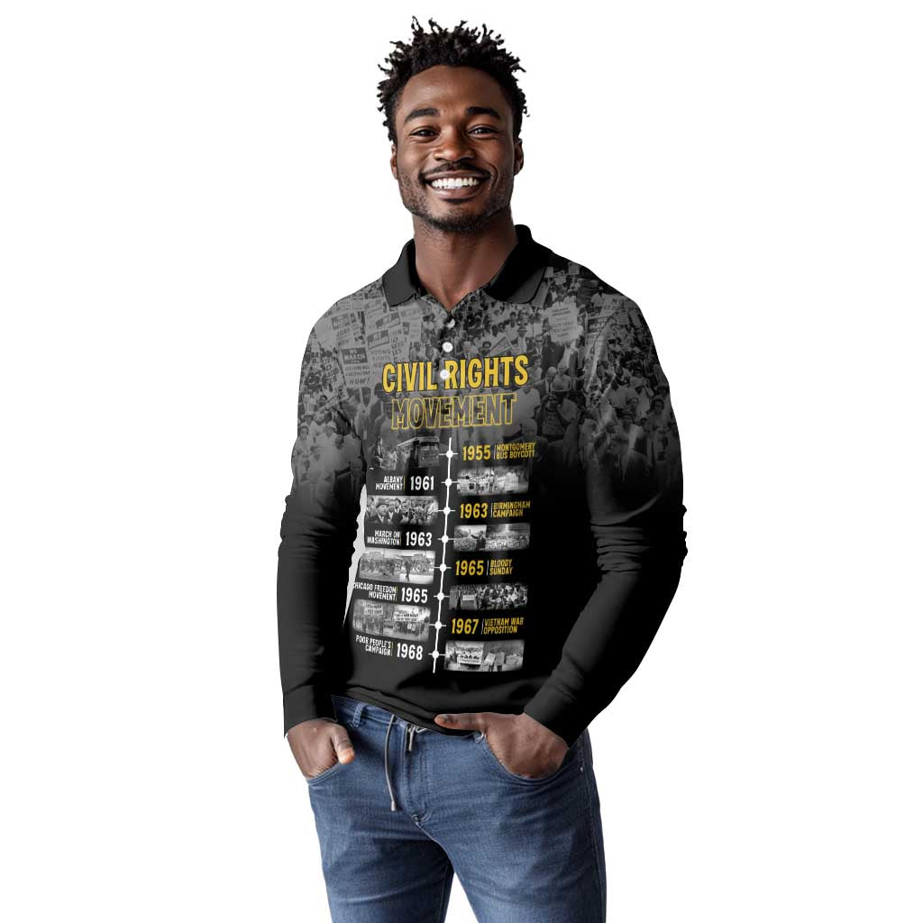 African-American History Month Long Sleeve Polo Shirt Civil Rights Movement