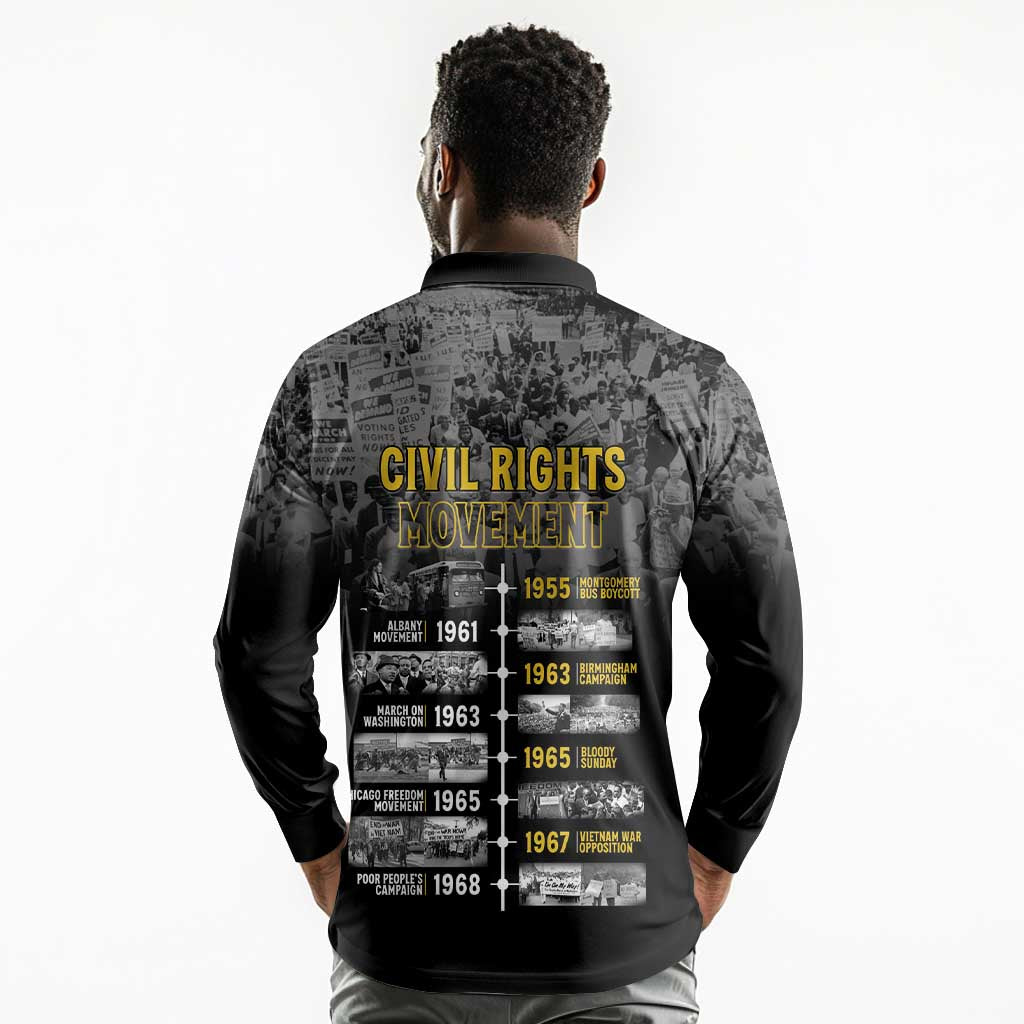 African-American History Month Long Sleeve Polo Shirt Civil Rights Movement