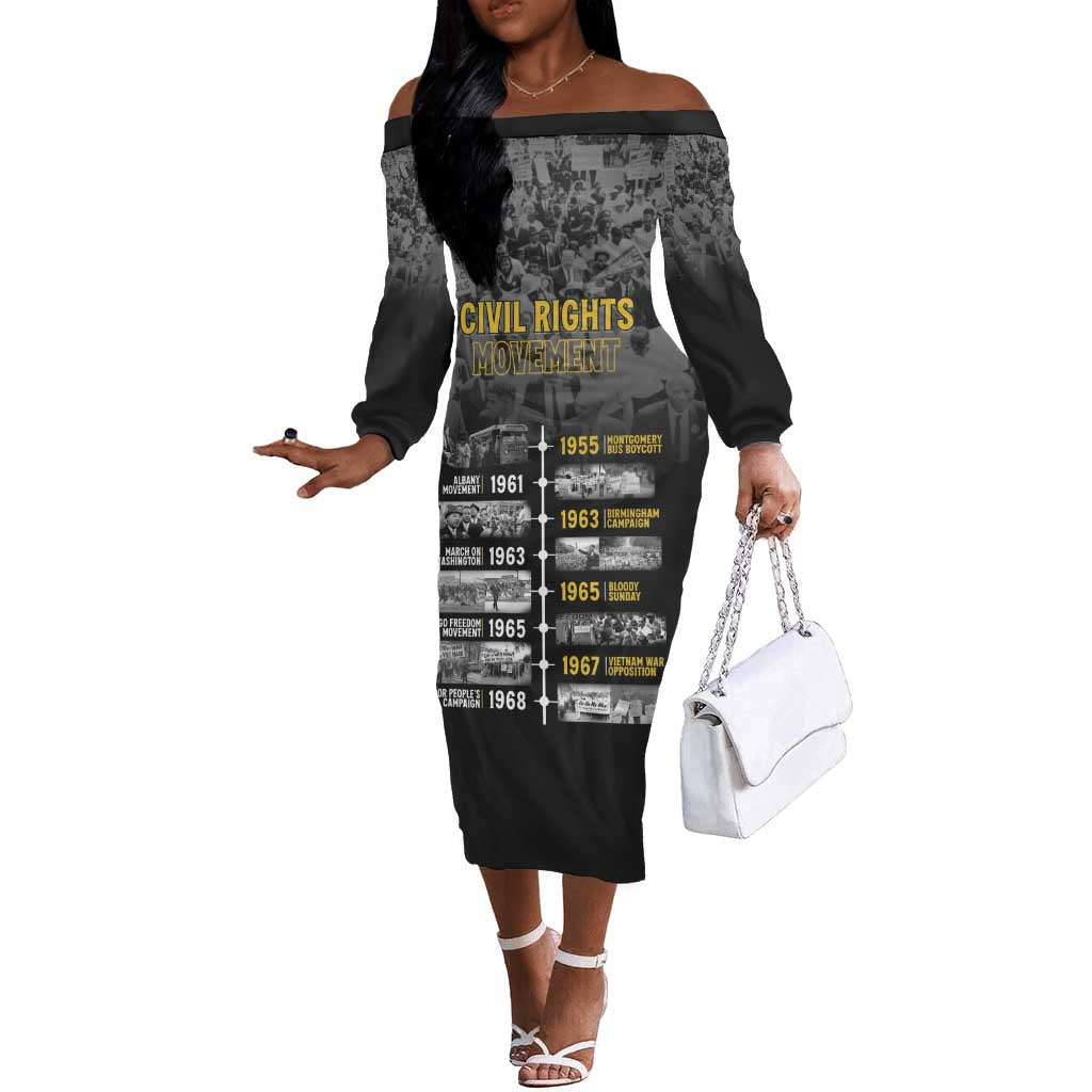 African-American History Month Off The Shoulder Long Sleeve Dress Civil Rights Movement