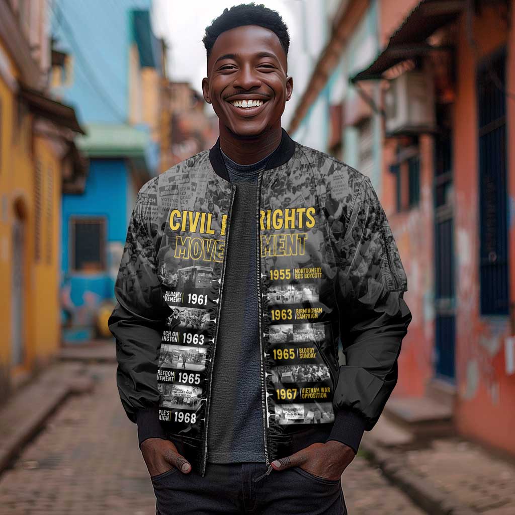 African-American History Month Sleeve Zip Bomber Jacket Civil Rights Movement