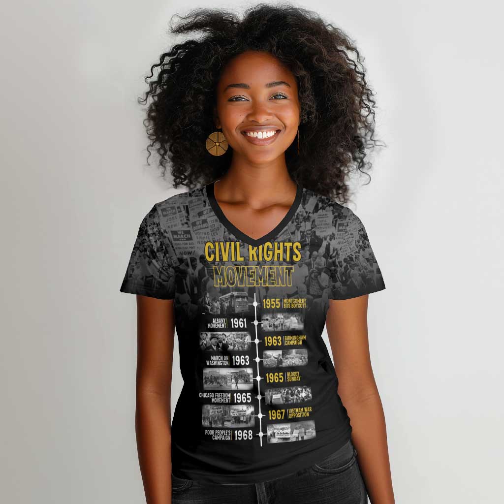African-American History Month Women V-Neck T-Shirt Civil Rights Movement