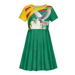 Guinea Kid Short Sleeve Dress Coat Of Arms With Pigeon - Kente Pattern