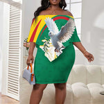 Guinea Off Shoulder Short Dress Coat Of Arms With Pigeon - Kente Pattern