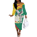 Guinea Off The Shoulder Long Sleeve Dress Coat Of Arms With Pigeon - Kente Pattern