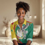 Guinea Women Casual Shirt Coat Of Arms With Pigeon - Kente Pattern