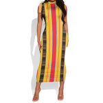 Eritrea Traditional Saho Mix Tilet Pattern Short Sleeve Bodycon Dress LT15