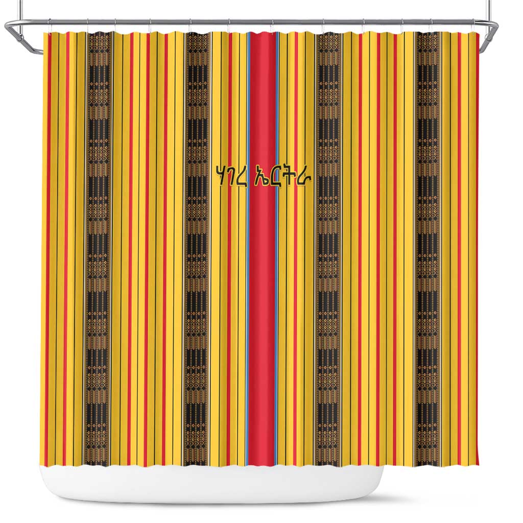 Habesha Motifs Ethiopia Shower Curtain Tilet Black Gold LT7