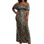 African Leopard Skin Pattern Off Shoulder Maxi Dress