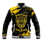 Personalized African-American Heroes Baseball Jacket Bison Buffalo Soldiers - Black Grunge Style - African Pride