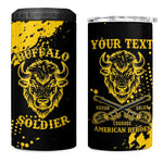 Personalized African-American Heroes 4 in 1 Can Cooler Tumbler Bison Buffalo Soldiers - Black Grunge Style - African Pride