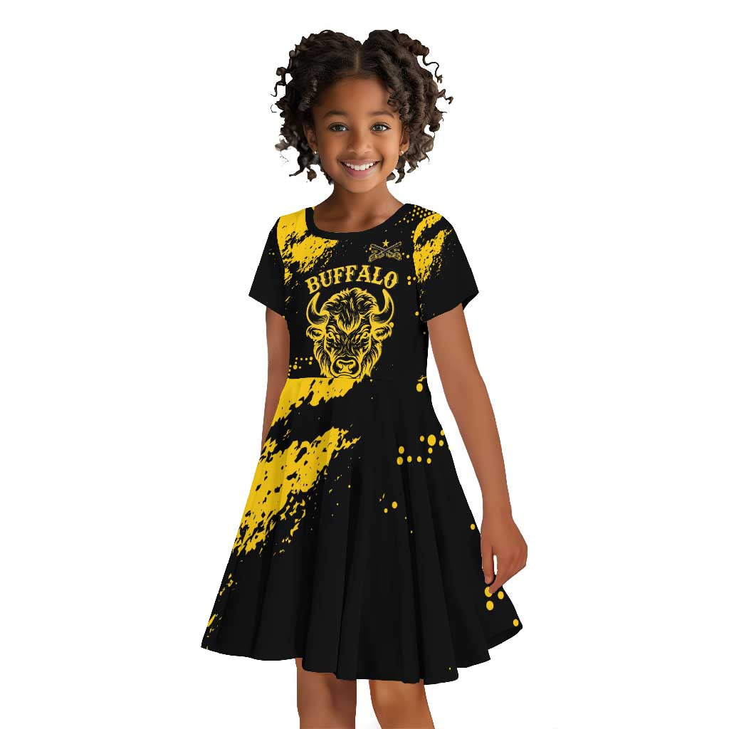 Personalized African-American Heroes Kid Short Sleeve Dress Bison Buffalo Soldiers - Black Grunge Style - African Pride