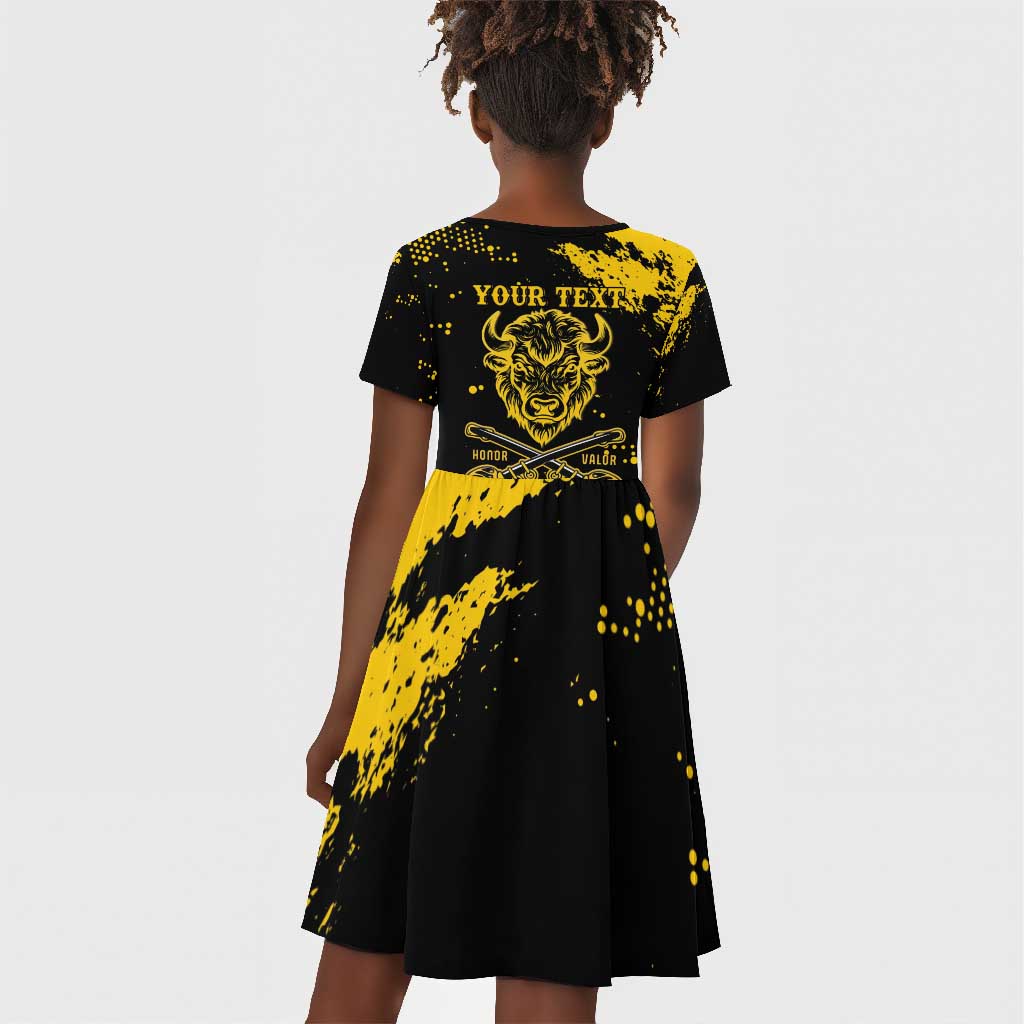Personalized African-American Heroes Kid Short Sleeve Dress Bison Buffalo Soldiers - Black Grunge Style - African Pride