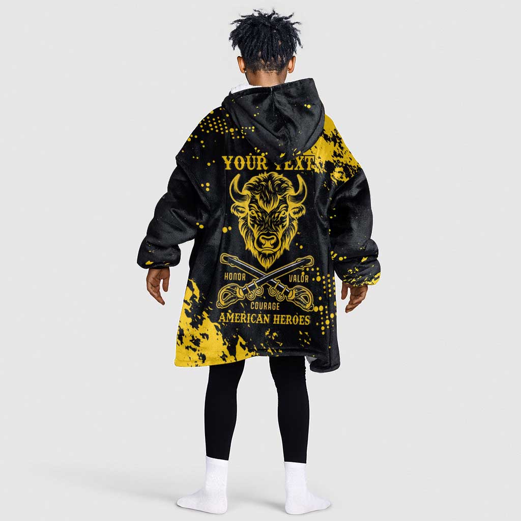 Personalized African-American Heroes Kid Wearable Blanket Hoodie Bison Buffalo Soldiers - Black Grunge Style - African Pride