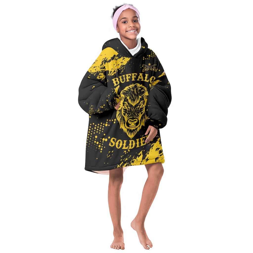 Personalized African-American Heroes Kid Wearable Blanket Hoodie Bison Buffalo Soldiers - Black Grunge Style - African Pride