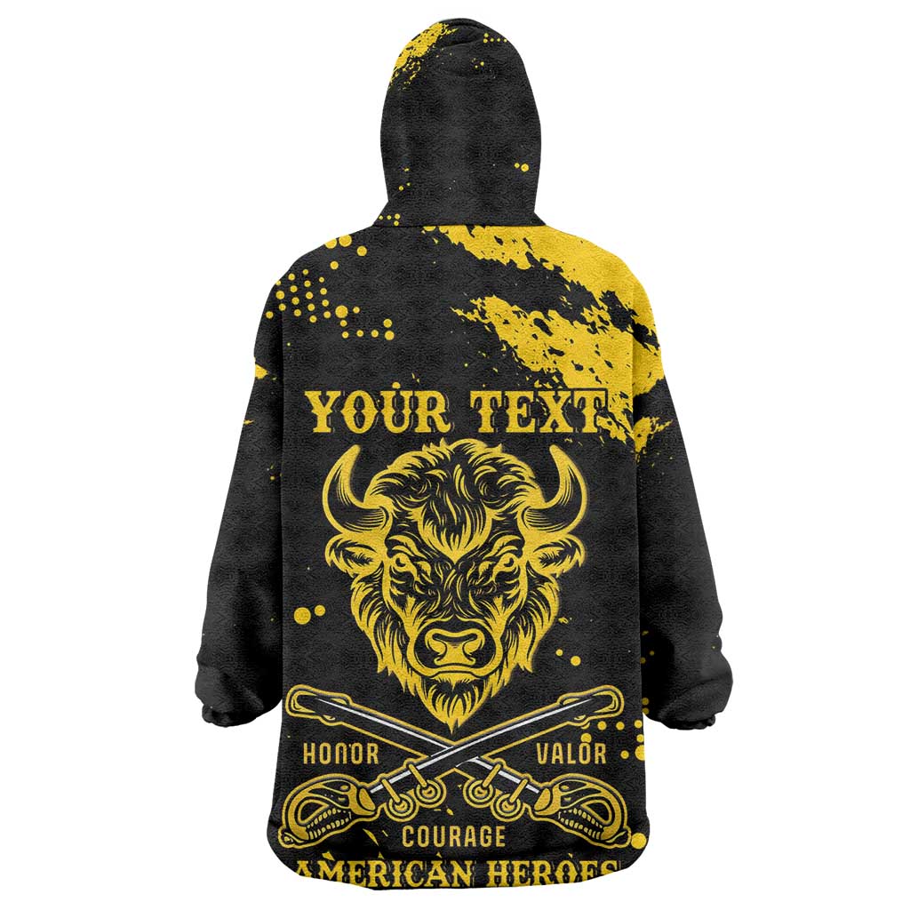 Personalized African-American Heroes Kid Wearable Blanket Hoodie Bison Buffalo Soldiers - Black Grunge Style - African Pride