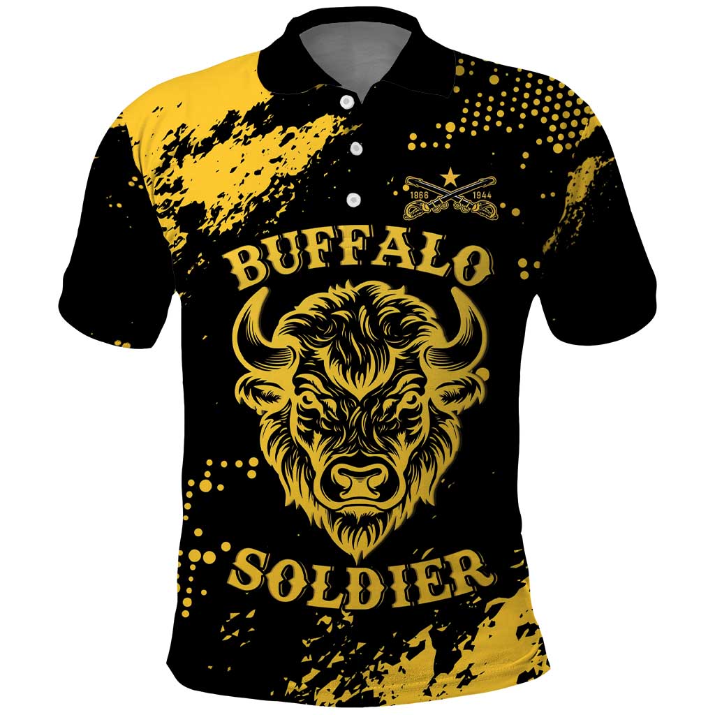 Personalized African-American Heroes Polo Shirt Bison Buffalo Soldiers - Black Grunge Style - African Pride