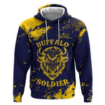 Personalized African-American Heroes Hoodie Bison Buffalo Soldiers - Blue Grunge Style - African Pride