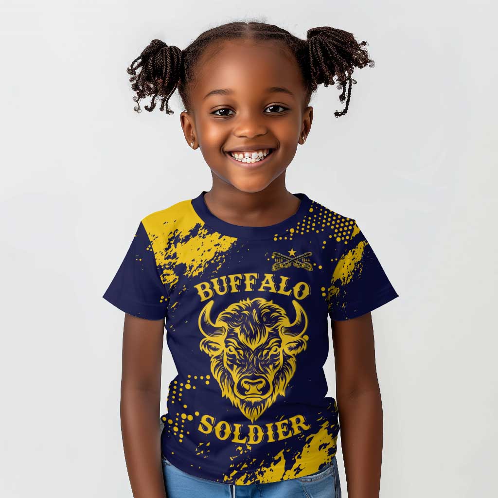 Personalized African-American Heroes Kid T shirt Bison Buffalo Soldiers - Blue Grunge Style - African Pride