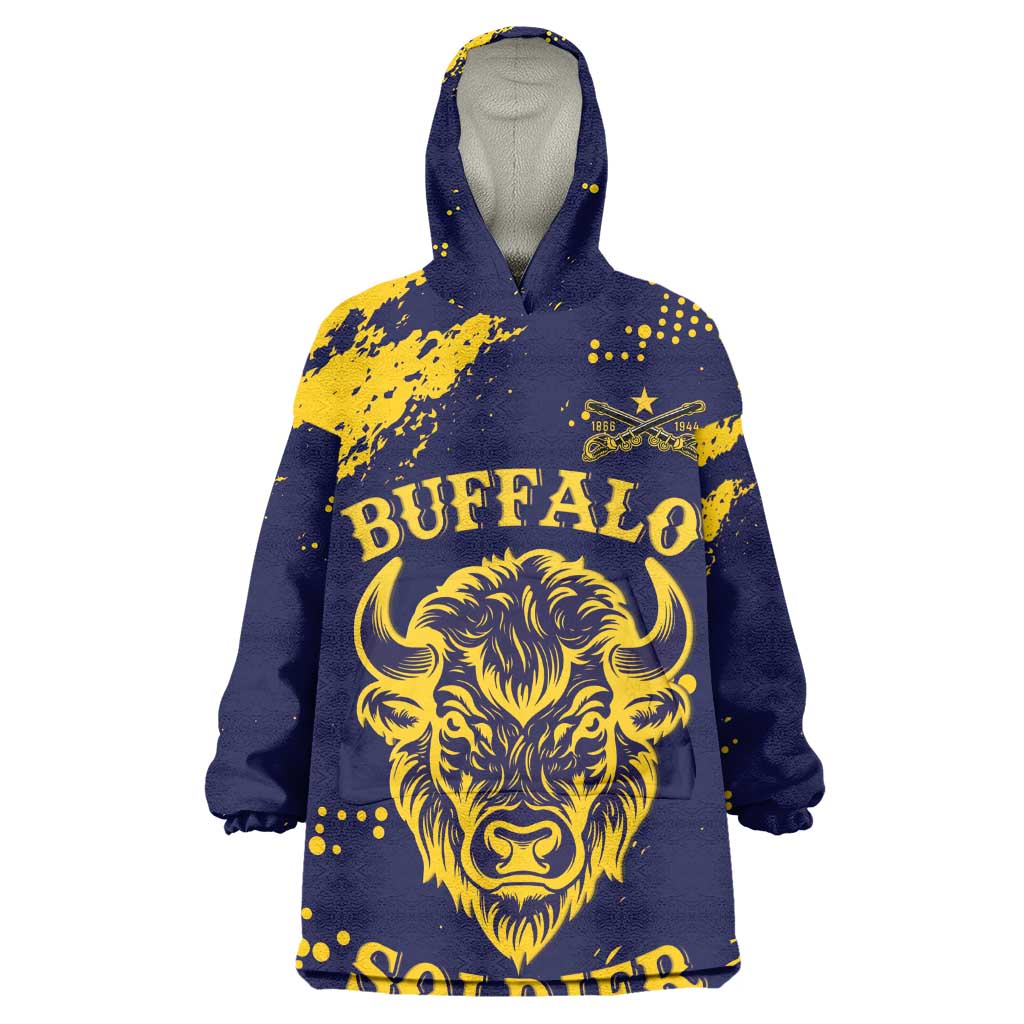 Personalized African-American Heroes Kid Wearable Blanket Hoodie Bison Buffalo Soldiers - Blue Grunge Style - African Pride