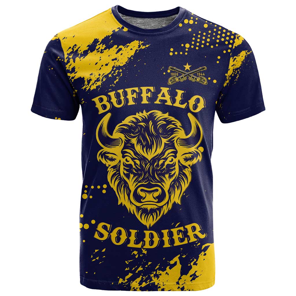 Personalized African-American Heroes T shirt Bison Buffalo Soldiers - Blue Grunge Style - African Pride
