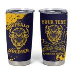 Personalized African-American Heroes Tumbler Cup Bison Buffalo Soldiers - Blue Grunge Style - African Pride