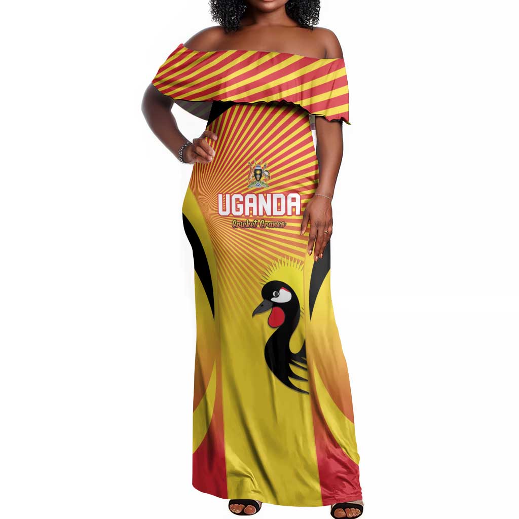 Custom Uganda Cricket Off Shoulder Maxi Dress Go Champions - African Pride