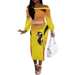 Custom Uganda Cricket Off The Shoulder Long Sleeve Dress Go Champions - African Pride