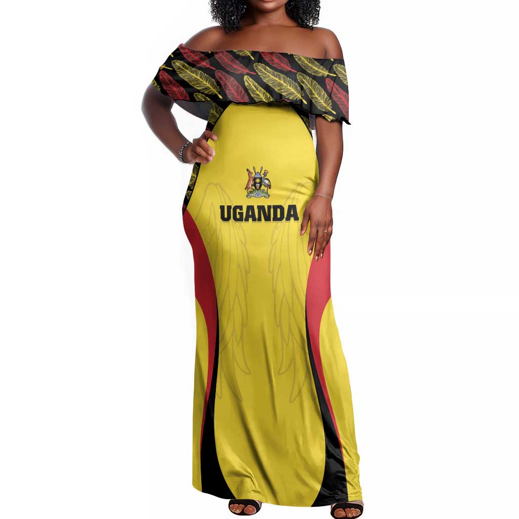 Custom Uganda Cricket Off Shoulder Maxi Dress Come On Cricket Cranes - African Pride