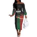 Custom Kenya Cricket Off The Shoulder Long Sleeve Dress Come On Simbas - African Pride