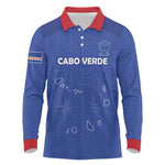 Custom Cabo Verde Football Long Sleeve Polo Shirt Go Tubaroes Azuis Go - Blue - African Pride