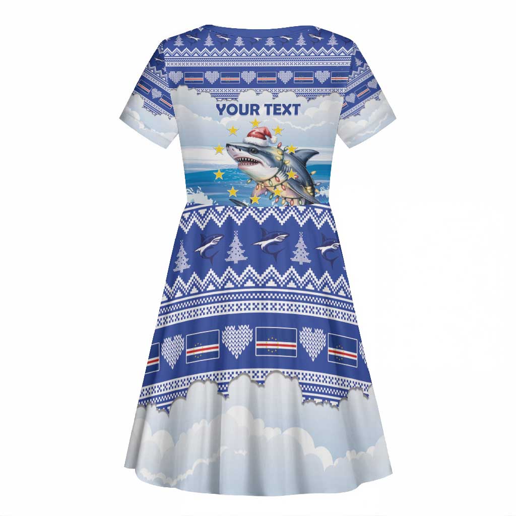 Afro Chirstmas Cabo Verde Football Personalized Kid Short Sleeve Dress Allez Tubaroes Azuis - African Pride