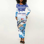 Afro Chirstmas Cabo Verde Football Personalized Long Sleeve Bodycon Dress Allez Tubaroes Azuis - African Pride