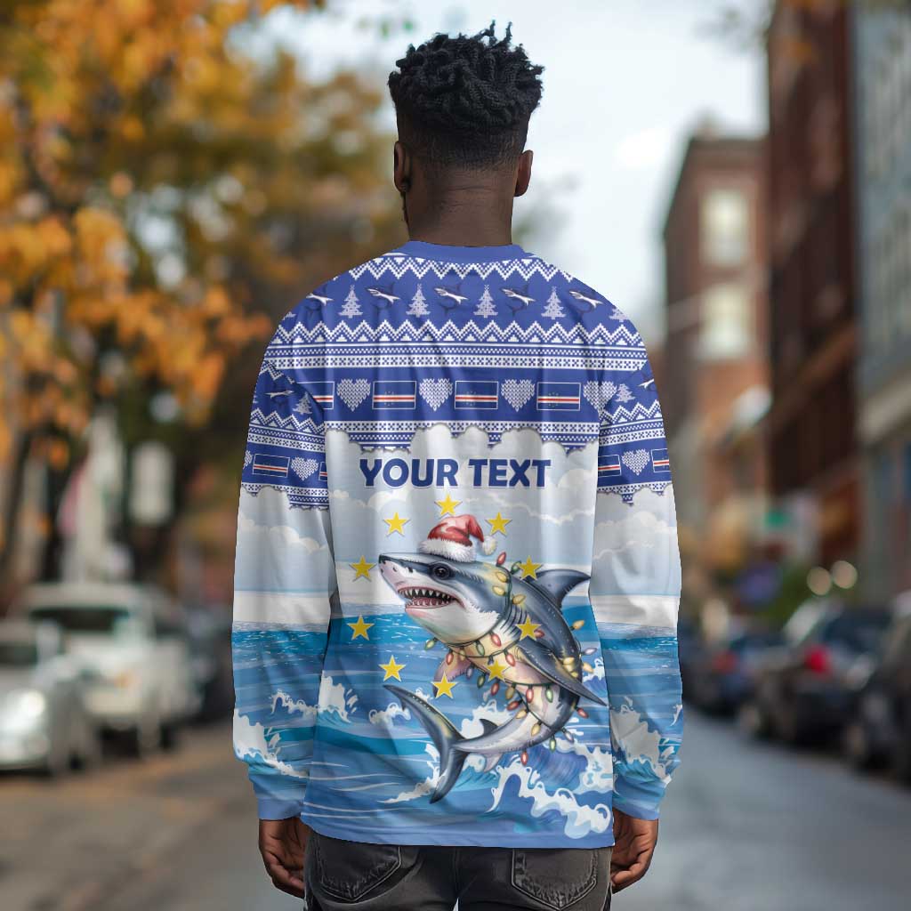 Afro Chirstmas Cabo Verde Football Personalized Long Sleeve Shirt Allez Tubaroes Azuis - African Pride