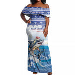 Afro Chirstmas Cabo Verde Football Personalized Off Shoulder Maxi Dress Allez Tubaroes Azuis - African Pride