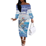 Afro Chirstmas Cabo Verde Football Personalized Off The Shoulder Long Sleeve Dress Allez Tubaroes Azuis - African Pride