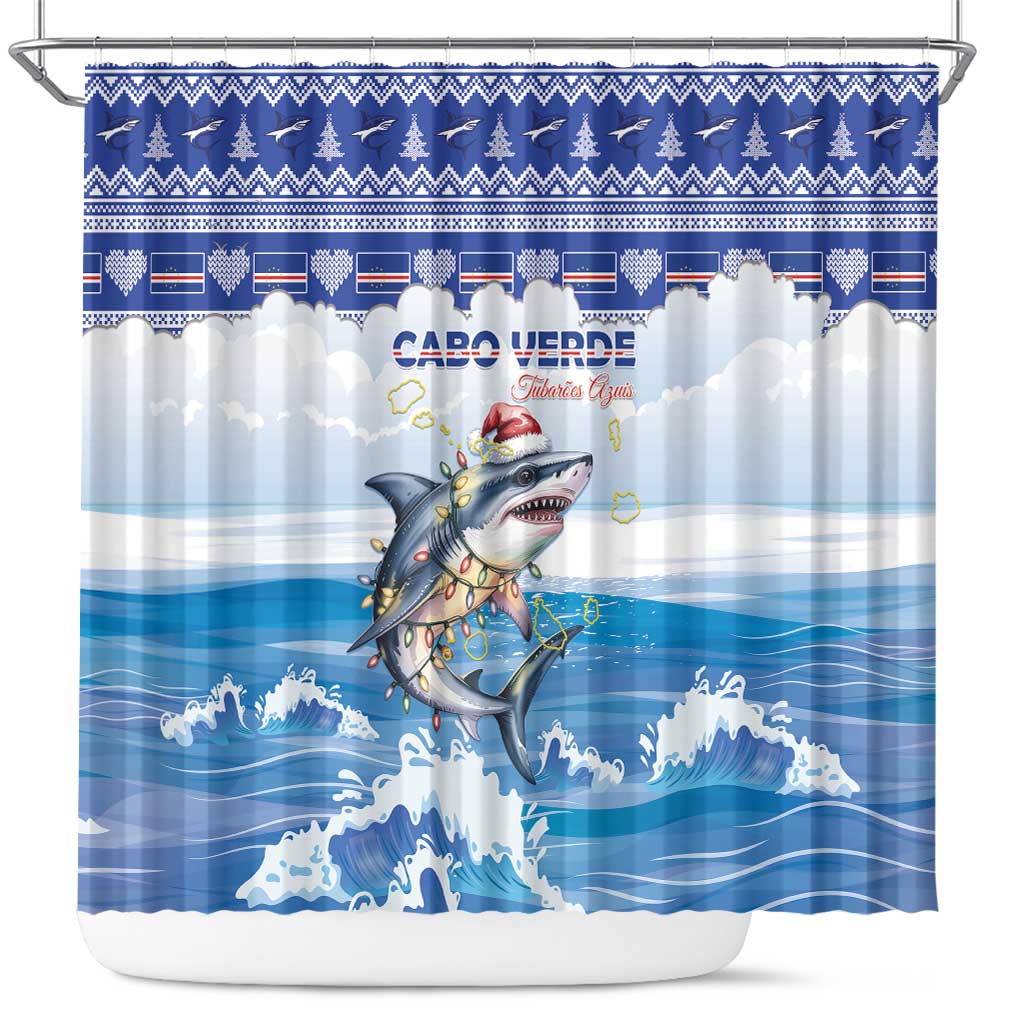 Afro Chirstmas Cabo Verde Football Shower Curtain Allez Tubaroes Azuis - African Pride