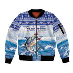 Afro Chirstmas Cabo Verde Football Personalized Sleeve Zip Bomber Jacket Allez Tubaroes Azuis - African Pride