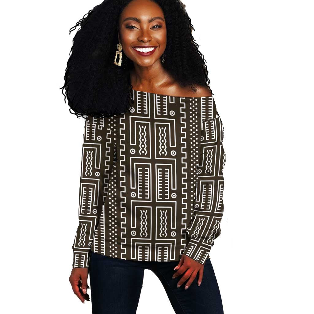 Mali Mud Cloth Bogolanfini Pattern Off Shoulder Sweater by African Pride